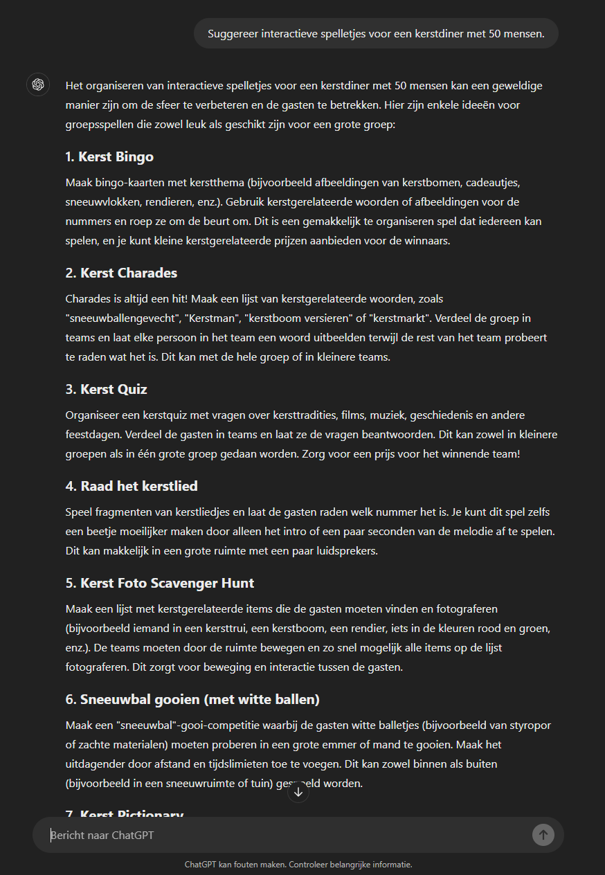 ChatGPT kerst aanbevelingen